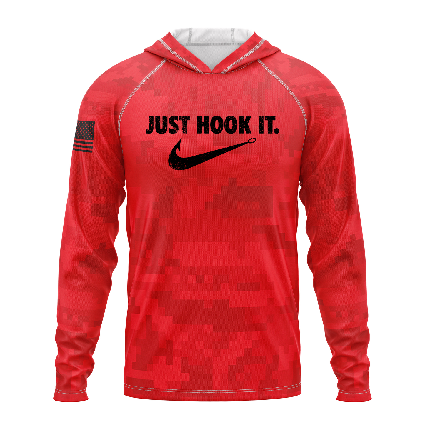 Just Hook It SPF50 Performance Fishing Hoodie- Red Camo