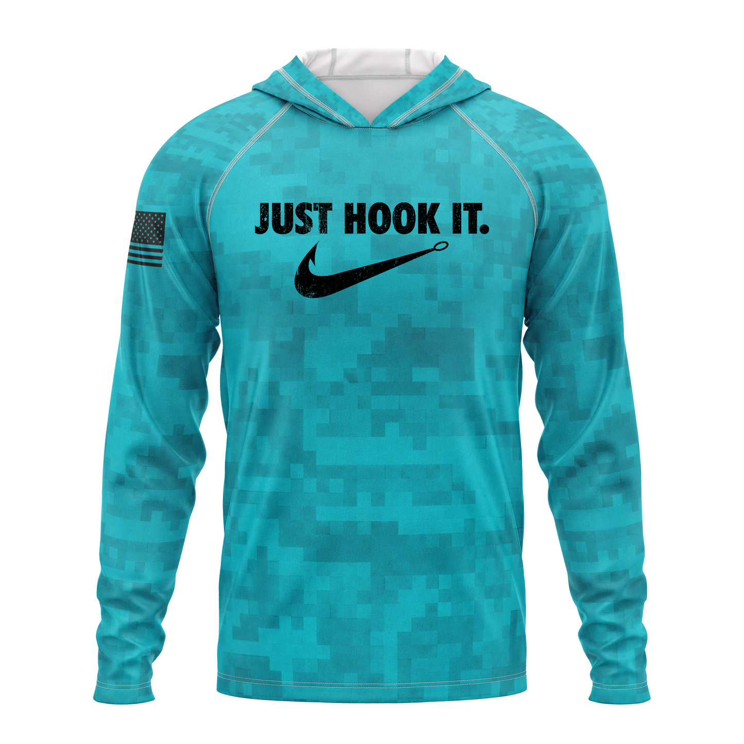 Just Hook It SPF50 Performance Fishing Hoodie- Teal Camo