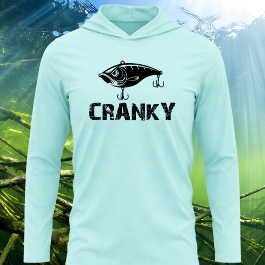 Cranky Crankbait SPF50 Lightweight Fishing Hoodie Black Design