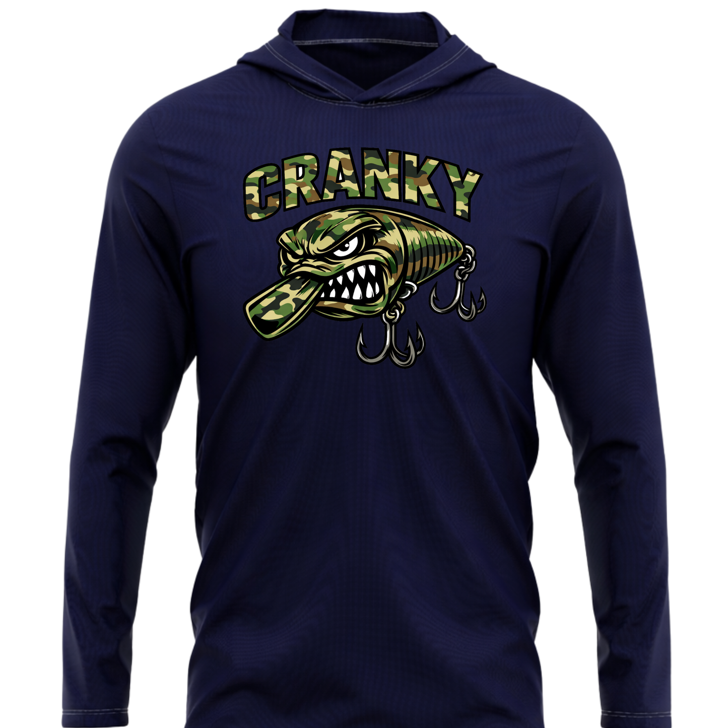 Camo Cranky Crankbait SPF50 Performance Fishing Hoodie