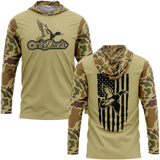 Only Ducks Retro Camo Duck Hunting SPF50 Performance Hoodie