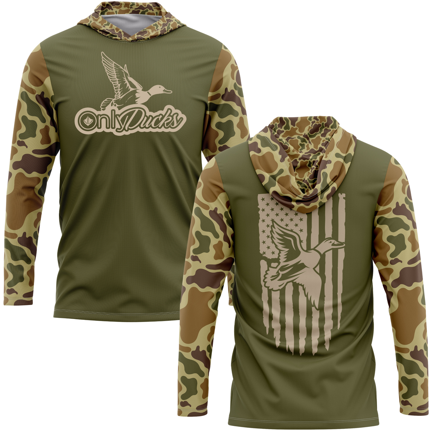 Only Ducks Retro Camo Duck Hunting SPF50 Performance Hoodie