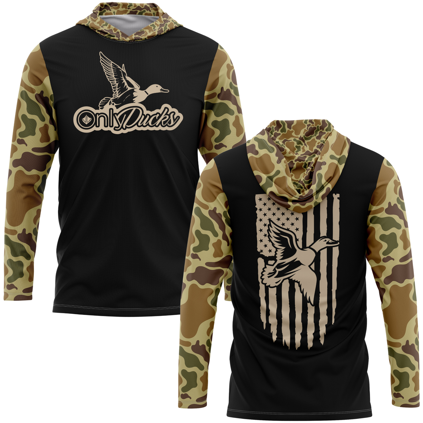 Only Ducks Retro Camo Duck Hunting SPF50 Performance Hoodie