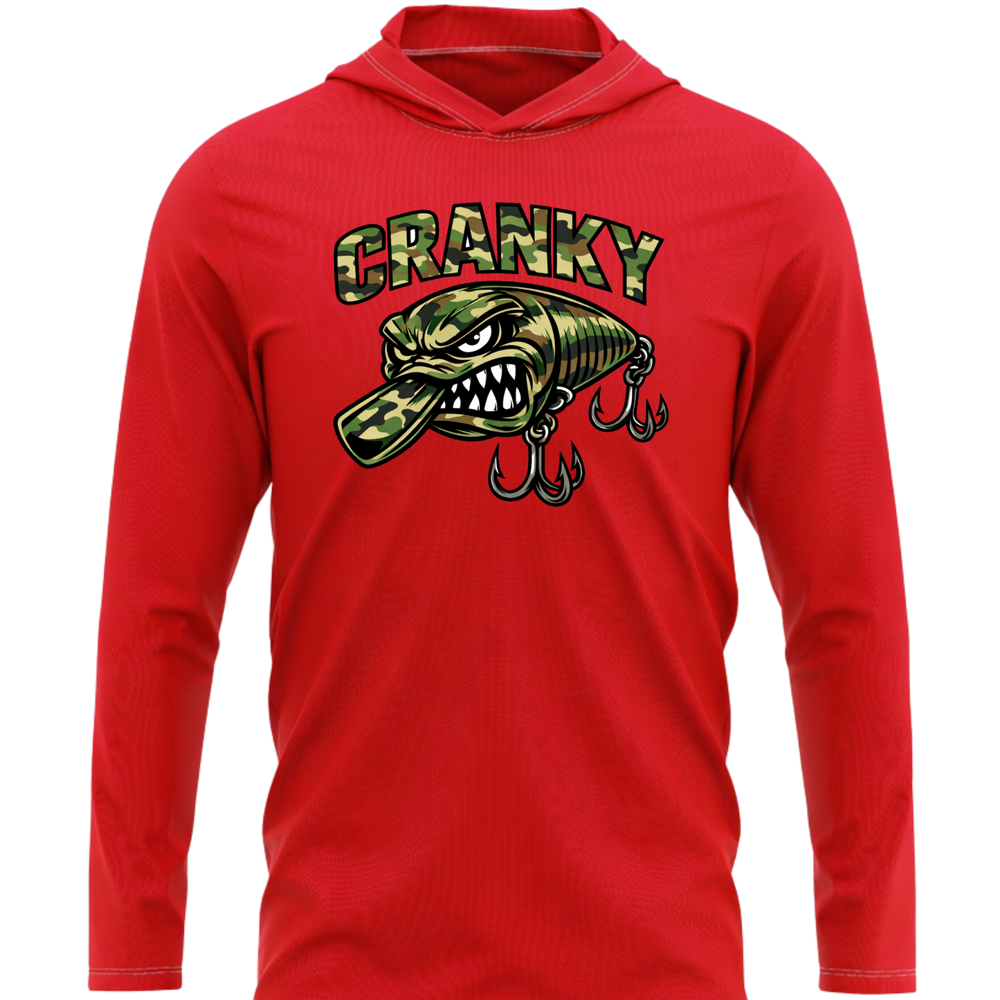 Camo Cranky Crankbait SPF50 Performance Fishing Hoodie