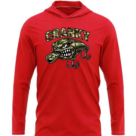 Camo Cranky Crankbait SPF50 Performance Fishing Hoodie