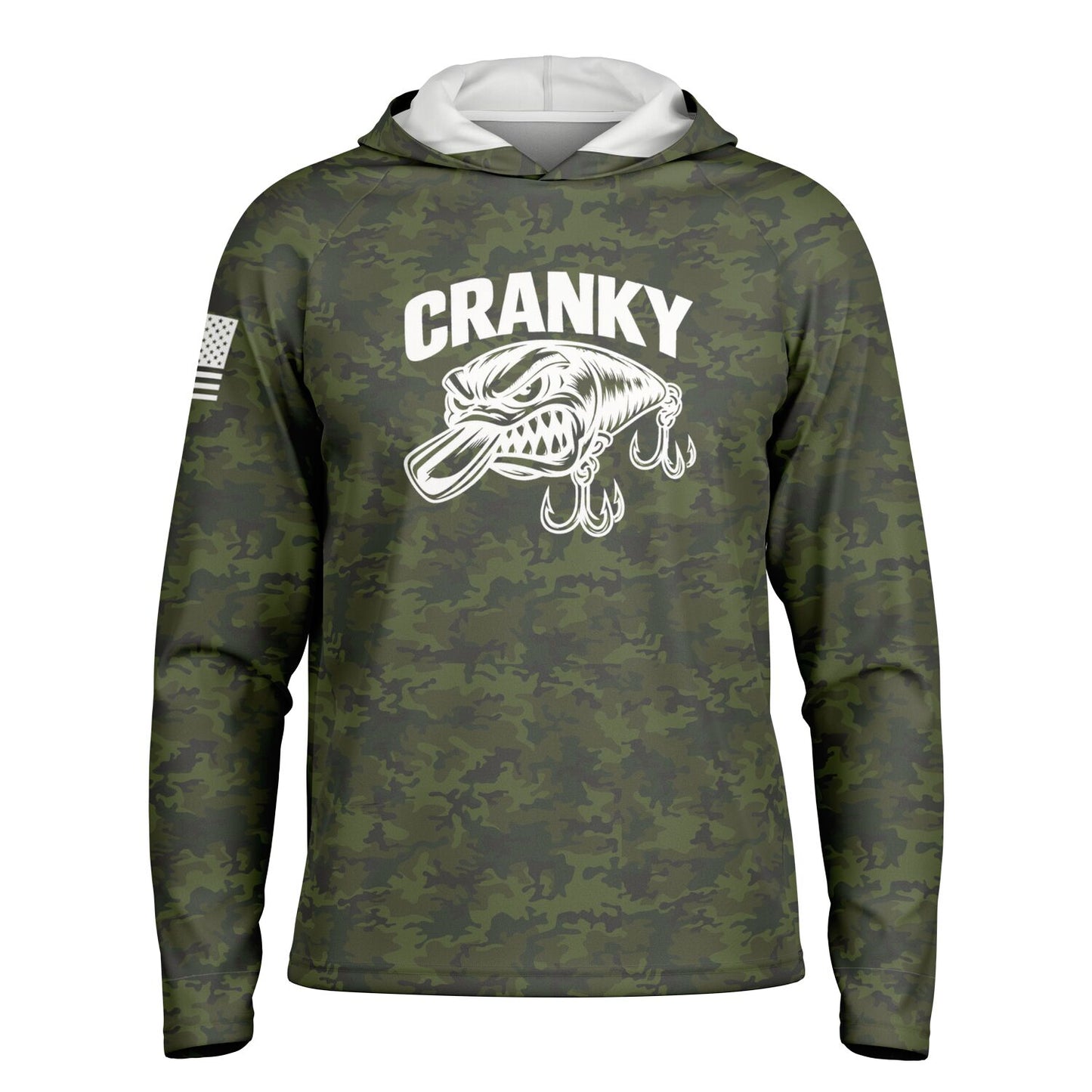 2Cranky Crankbait SPF50 Performance Fishing Hoodie- Green Camo copy
