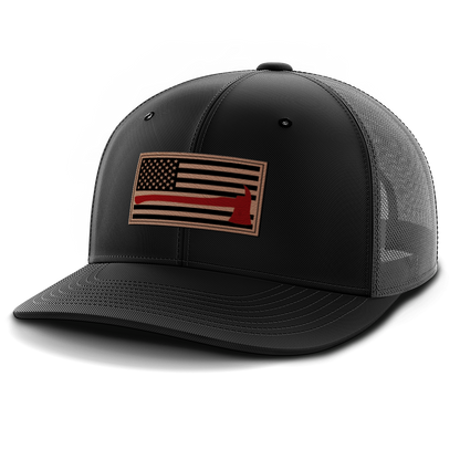 Thin Red Line Firemen Flag Hat with Axe, Leather Patch Hat