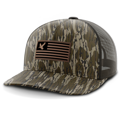 Duck on Flag, Duck Hunting, Leather Patch Hat