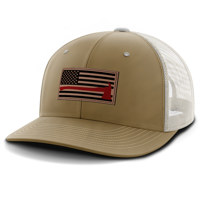 Thin Red Line Firemen Flag Hat with Axe, Leather Patch Hat