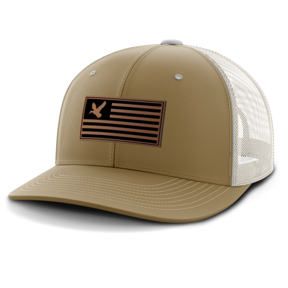 Duck on Flag, Duck Hunting, Leather Patch Hat