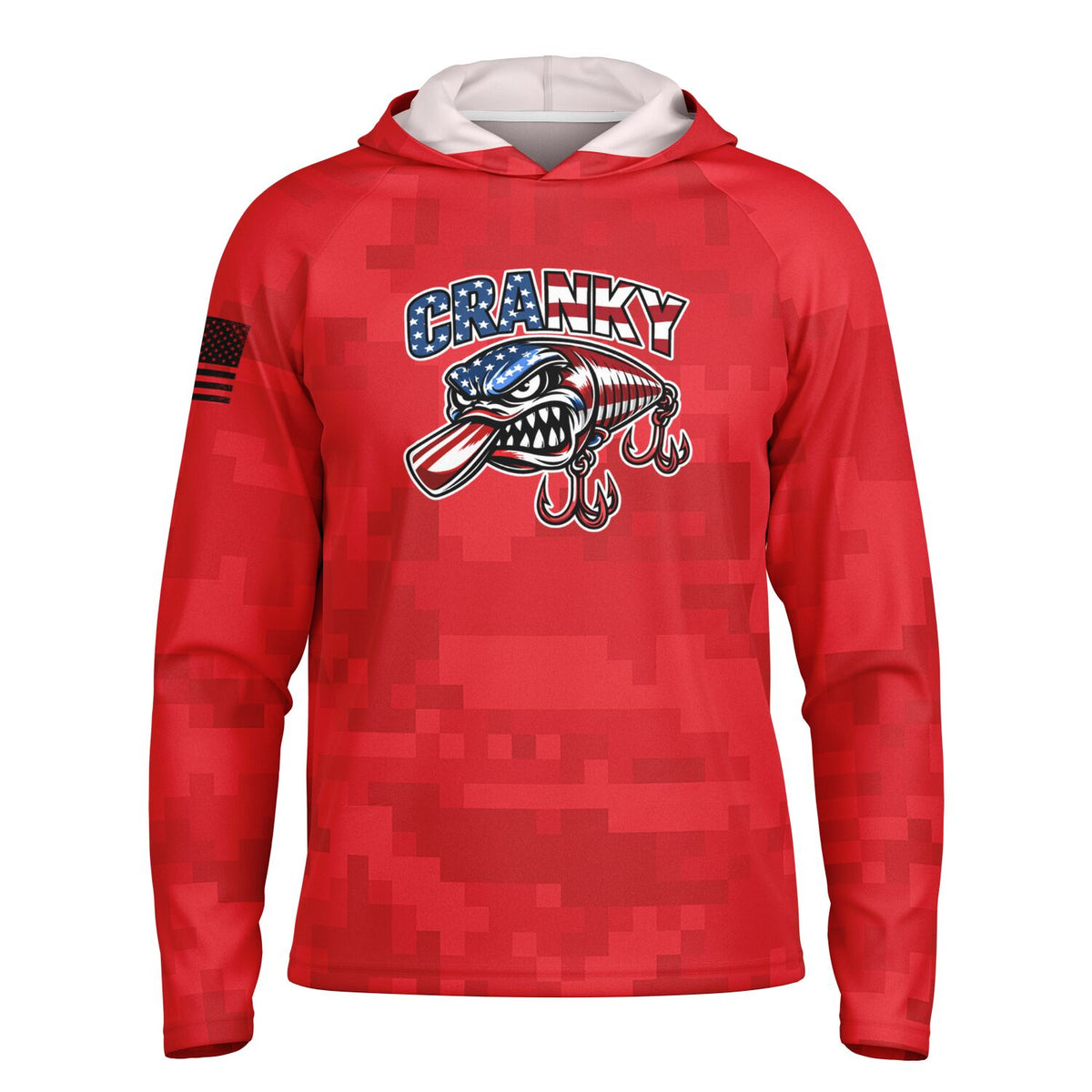 Cranky USA Crankbait SPF50 Performance Fishing Hoodie- Red Camo