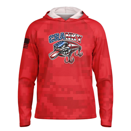 Cranky USA Crankbait SPF50 Performance Fishing Hoodie- Red Camo