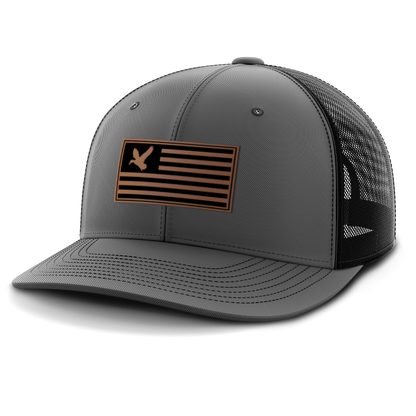 Duck on Flag, Duck Hunting, Leather Patch Hat