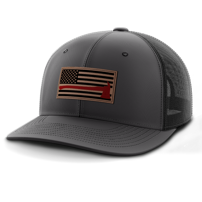 Thin Red Line Firemen Flag Hat with Axe, Leather Patch Hat