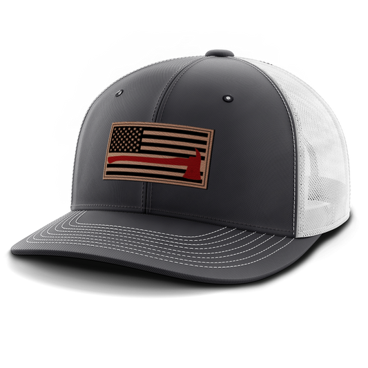 Thin Red Line Firemen Flag Hat with Axe, Leather Patch Hat