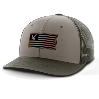 Duck on Flag, Duck Hunting, Leather Patch Hat