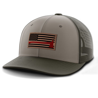 Thin Red Line Firemen Flag Hat with Axe, Leather Patch Hat