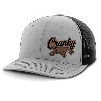 Cranky, Crankbait Decal (left), Leather Patch Hat