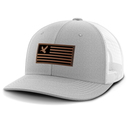 Duck on Flag, Duck Hunting, Leather Patch Hat