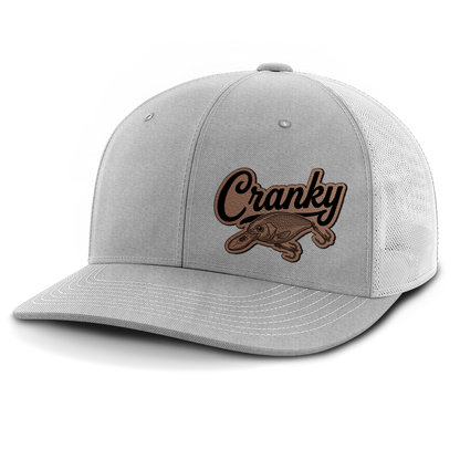 Cranky, Crankbait Decal (left), Leather Patch Hat
