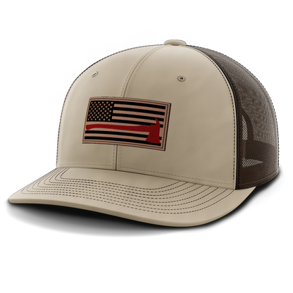 Thin Red Line Firemen Flag Hat with Axe, Leather Patch Hat