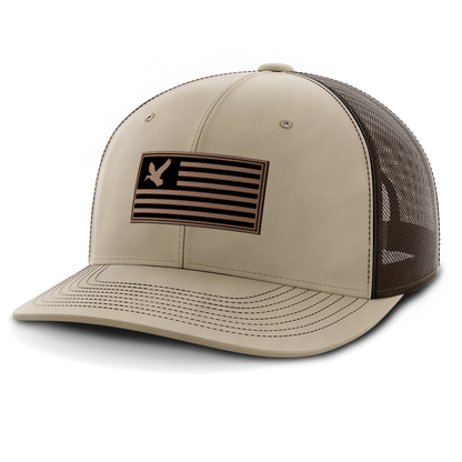 Duck on Flag, Duck Hunting, Leather Patch Hat