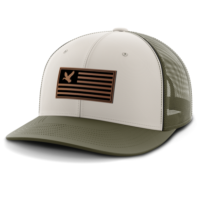 Duck on Flag, Duck Hunting, Leather Patch Hat