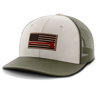 Thin Red Line Firemen Flag Hat with Axe, Leather Patch Hat