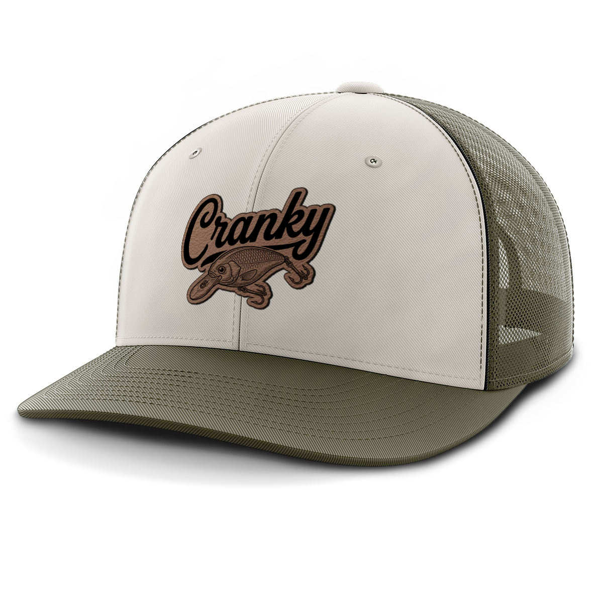 Cranky, Crankbait Decal, Leather Patch Hat