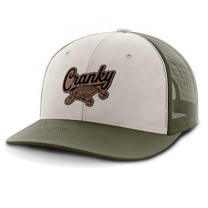 Cranky, Crankbait Decal, Leather Patch Hat