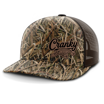Cranky, Crankbait Decal (left), Leather Patch Hat