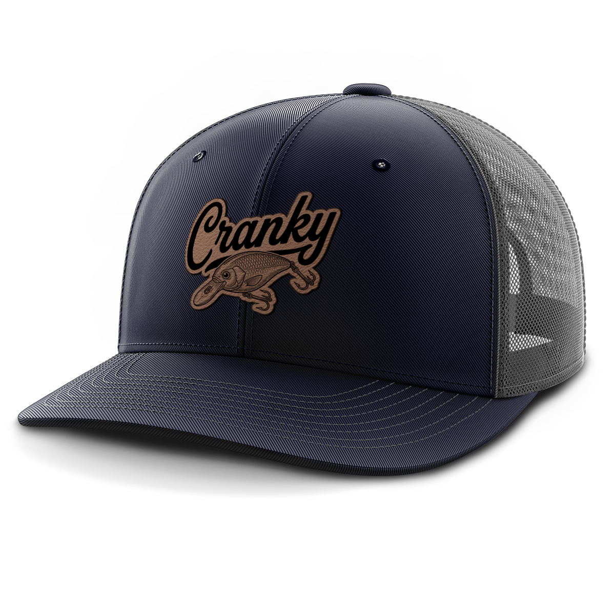 Cranky, Crankbait Decal, Leather Patch Hat