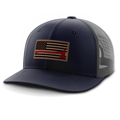 Thin Red Line Firemen Flag Hat with Axe, Leather Patch Hat