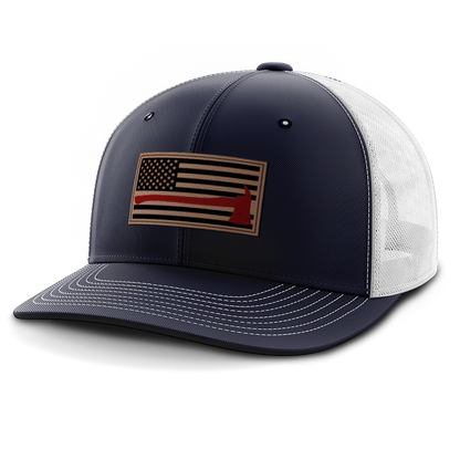 Thin Red Line Firemen Flag Hat with Axe, Leather Patch Hat