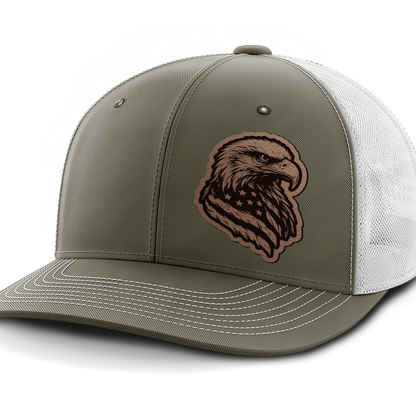 Eagle Flag (left), Leather Patch Hat