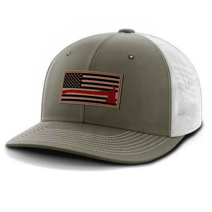 Thin Red Line Firemen Flag Hat with Axe, Leather Patch Hat